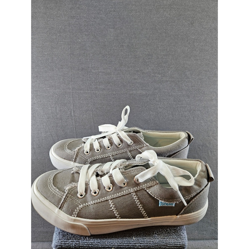 Obtaom Womens Grey Canvas Low Top Sneakers Frayed Edge Lace Up ZY-K22170 Size 7